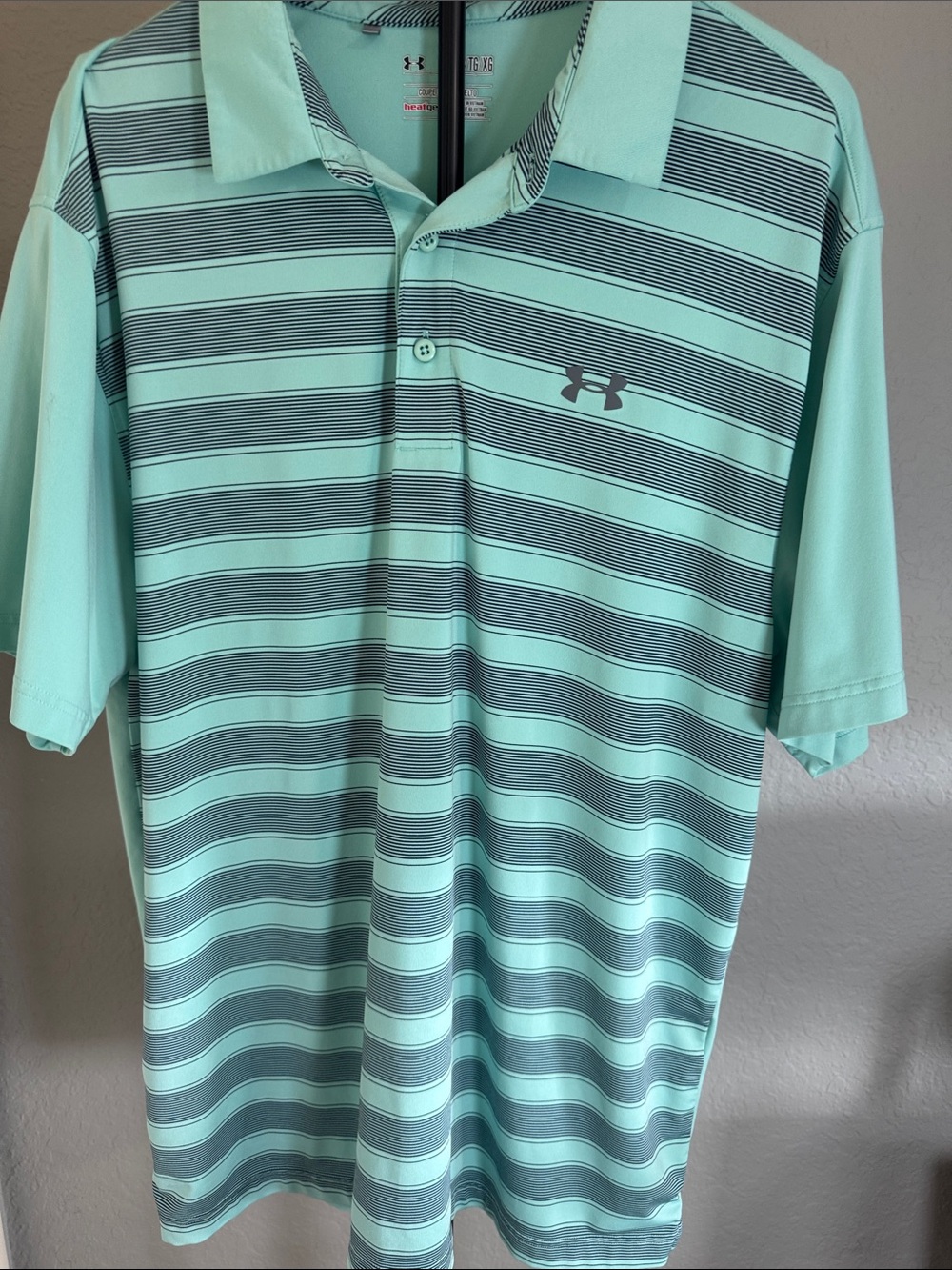 Under Armour Men's Aqua and Gray Striped Polo